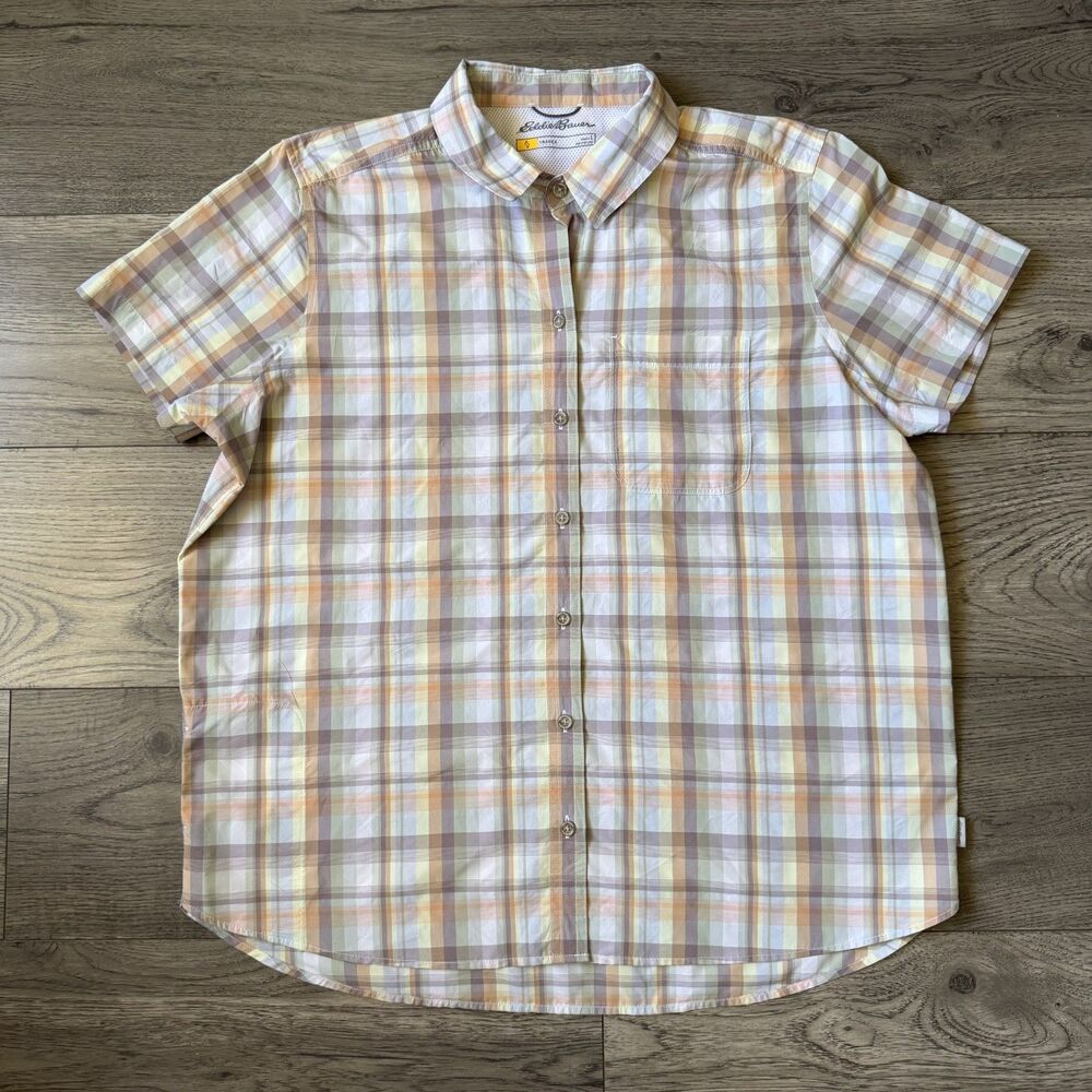 Eddie Bauer Women's Hiking Plaid Short Sleeve Button Down Shirt - Size Large